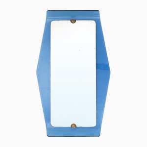 Miroir avec Cadre en Verre Bleu par Cristal Art, 1950s