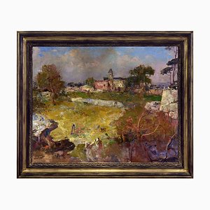 Giacomo Moretti, Paysage, Peinture à l'huile, 1974, Encadré