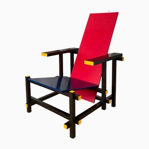 Vintage Armchair in Red and Blue by Gerrit Rietveld for Cassina