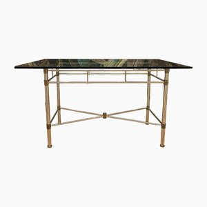 Table avec Plateau en Verre et Structure en Métal et Laiton, 1980s