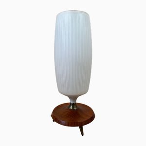 Lampe Tripode Vintage en Opaline et Teck