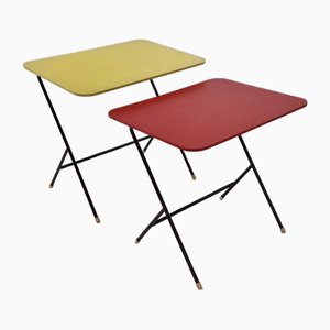 Vintage Metal and Wood Side Tables, 1960s, Set of 2