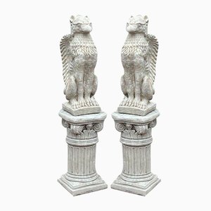 Vintage Griffins on Architectural Columns, Set of 2
