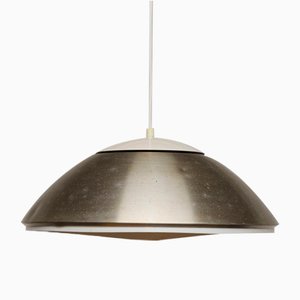 Vintage Scandinavian Silver Metal Pendant Lamp with White Upper Part, 1970s