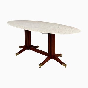 Table de Salle à Manger Mid-Century Moderne en Marbre, Bois et Laiton, Italie, 1960s