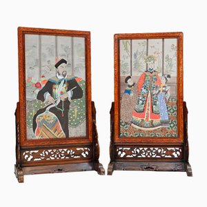Chinesische Paravents aus gewebtem Seidenholz, 1840er, 2er Set