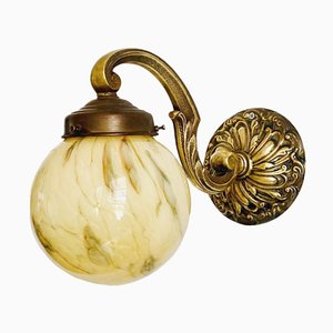 Art Deco Wall Lamp in Brass and Opaline, 1930s