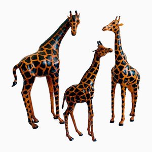 Handbemalte Mid-Century Leder Giraffen, 1970er, 2er Set
