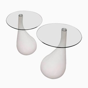 Mid-Century Style Side Table in White and Glass
