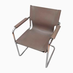Visitor Chair in Gray Leather by Marcel Breuer, 1970s
