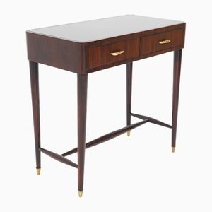 Consola con tablero y cajones de vidrio negro, años 50