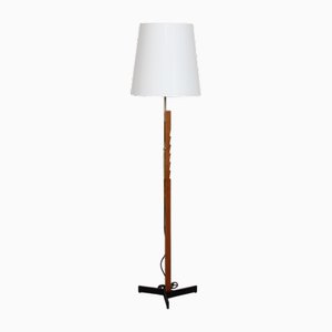 Lampada da terra regolabile in quercia con paralume di Svend Aage Holm Sørensen, anni '50