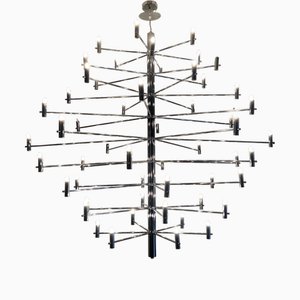 Lampadario in acciaio con bracci fissi di Ignoto, 1990