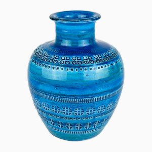 Blaue Vintage Rimini Keramikvase von Aldo Londi, Bitossi, Italien, 1970er