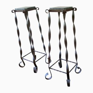 Brutalistische Gartensäulen aus Schmiedeeisen & Geädertem Marmor, 2er Set