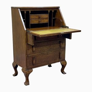 English Donkey Desk in Oak and Leather Top, 1950s