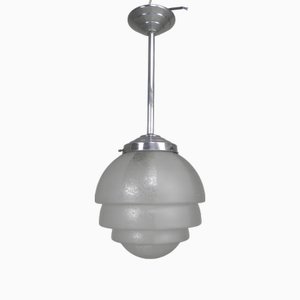 Lampe à Suspension Art Déco avec Boule en Verre à Marche, 1930s