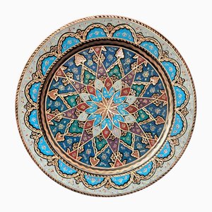 Carved Hand Painted Copper Tray
