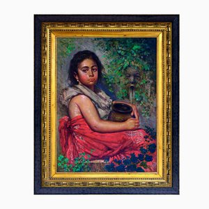 Giovanni Faliero, The Girl with the Vase, 1990s, Oil on Canvas, Framed