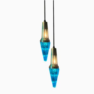 Modern Danish Blue Icicle Hanging Lamps by Vitrika, 1960s, Set of 2