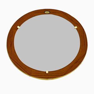 Mid-Century Wall Round Mirror in Teak, 1970s