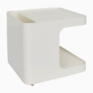 Space Age White Sliding Side Table with Magazine Holder by Marcello Siard, Italy, 1970s