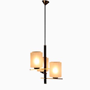 Vintage Deckenlampe aus Messing & Glas, Italien, 1950er