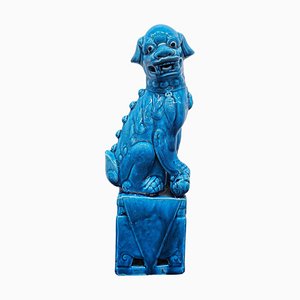 Grande Figurine Turquoise Vintage Turquoise Dragon Foo Dog en Céramique Vernie, 1970s