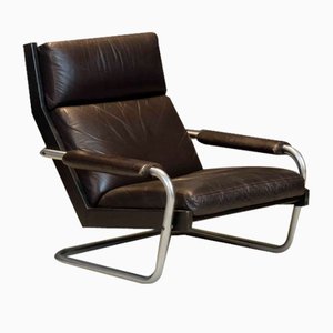 Sillón vintage de cuero marrón de Jan Des Bouvrie para Gelderland