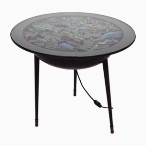 French Illuminable Side Table with Colored Glasses, 1968