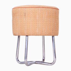 Bauhaus Hocker, Verchromter Stahl, Federkernpolster, Tschechisch, 1930er