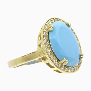 Ring with Turquoise, Sterling Silver and Zircons, 19th Century