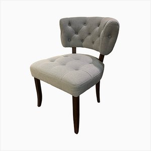 Dining Chairs in Dark Walnut and Covered in Grey/Blue Linen, 2000s, Set of 4