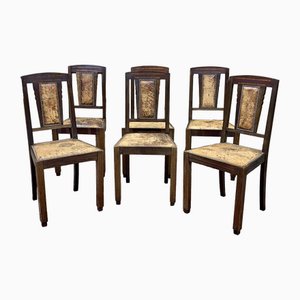 Sedie Art Deco in mogano e pelle, anni '30, set di 6