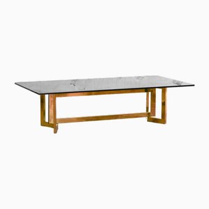 Table Basse en Laiton et Verre Fumé, 1970s
