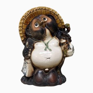 Statua decorativa di Tanuki Tanuki in ceramica Shigaraki, anni '80