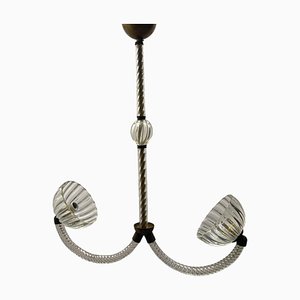 Lampe à Suspension Art Déco en Verre de Murano par Ercole Barovier pour Murano, 1940s