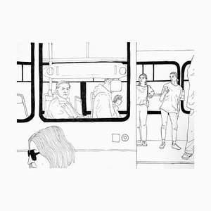 Anna Wardega, Un tramway, Dessin à l'encre, 2023