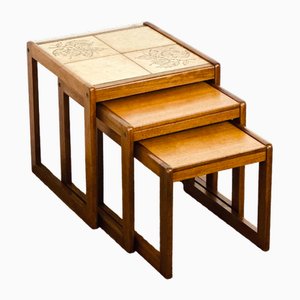 Vintage Nesting Table in Teak and Ceramic, 1960s, Set of 3