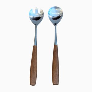 Mid-Century Teak Handled Salad Servers, Set of 2