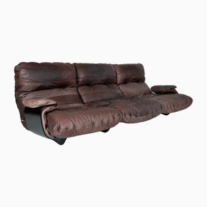 Divano a tre posti Marsala in pelle di Michel Ducaroy per Ligne Roset, Francia, 1971