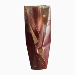 Japanese Cubist Vase from the Showa Period in Bronze and Burgundy Patina, 1980s