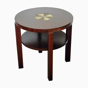 Runder Art Deco Beistelltisch mit Glasmosaik-Intarsie, 1930er