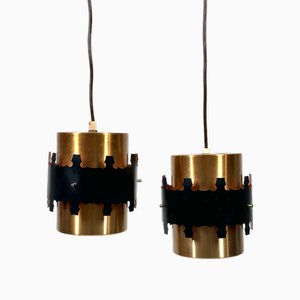 Dänische Mid-Century Hängelampen aus Messing & Metall von Werner Schou für Coronell, 1960er, 2er Set