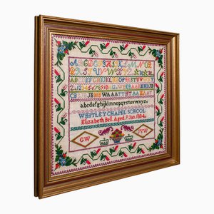Antique English School Sampler Needlepoint Embroidery Display, 1884