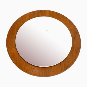 Specchio rotondo Mid-Century da parete in teak, anni '70