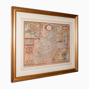 Grande mappa litografia antica del Northamptonshire di John Speed