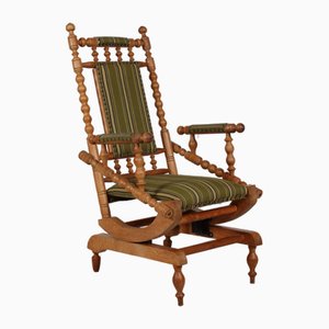 Sedia a dondolo in quercia e lana nello stile di Henning Kjærnulf, Danimarca, anni '70