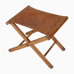 Sgabello da artista in faggio e pelle color cognac, Danimarca, anni '50
