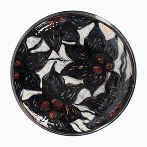 Piatto grande in ceramica con motivo a foglie di Torben Keramik, Danimarca, anni '50